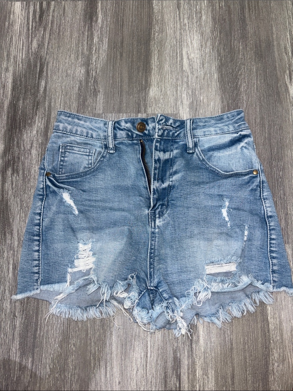 Fashion Nova Light Blue Distressed Frayed Denim Shorts